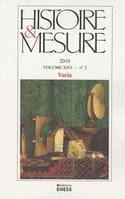 Histoire & Mesure, vol. XXV, n°2/2010