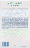 Le défi de la paix au Burundi : théorie et pratique Reychler, Luc; Musabyiamana, Tatien and Calmeyn, Stefaan, Théorie & Pratique