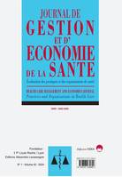 Journal de Gestion et d'Economie de la Santé 1-2024, Evaluation des Pratiques et des Organisations de Santé
