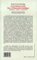 La gestion locale face à l'insécurité juridique, Diagnostic-Analyse-Propositions