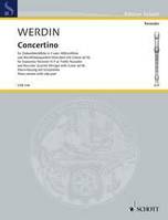 Concertino, soprano recorder (treble recorder/flute) and recorder quartet or string quartet (string orchestra); guitar ad libitum. Réduction pour piano avec partie soliste.