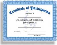 Certificate of Participation - 10 Pack (Blue), In Recognition of Outstanding Participation in