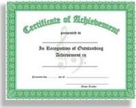 Certificate of Achievement - 10 Pack (Green), In Recognition of Outstanding Achievement in