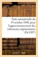 Note ministérielle du 19 octobre 1890, relative aux médicaments et au matériel, pour l'approvisionnement des infirmeries régimentaires