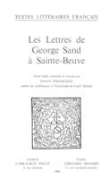 Les Lettres de George Sand à Sainte-Beuve