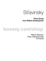 Three Songs, from William Shakespeare. mezzo-soprano, flute, clarinet and viola. Partition.