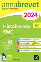 Annales du brevet Annabrevet 2024 Histoire-géographie EMC 3e, sujets corrigés & méthodes du brevet