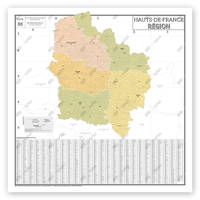 Carte Administrative de la Région Hauts-de-France - Poster Plastifié 120x120cm