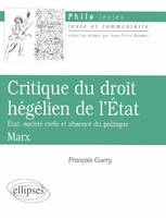 Marx, Critique du droit hégélien de l'Etat, État, société civile et absence du politique