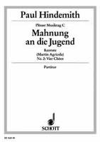 Plöner Musiktag, Kantate C: Mahnung an die Jugend, sich der Musik zu befleißigen. children's choir (SMezA) with solo, speakers and string orchestra, wind instruments and percussion ad libitum. Partition.