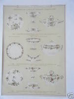 GRAVURE DE 1880 FAIENCES BOURGEOIS SERVICE TABLE ET DESSERT PORCELAINE -