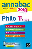 Annales Annabac 2018 Philosophie Tle L, ES, S, sujets et corrigés du bac Terminale séries générales