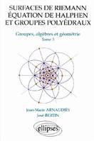 Groupes, algèbres et géométrie., 3, Surfaces de Riemann - Equation de Halphen et groupes polyédraux - Tome 3 Groupes, algèbre et géométrie
