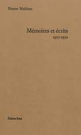 Mémoires et Écrits 1917-1932, 1917-1932