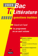 Profil Bac littérature Tle L - Questions traitées 2009, questions traitées