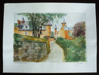 Aquarelle originale de Vaubourg : Collonges-la-Rouge