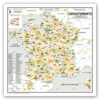 Carte de France Administrative des Départements - Modèle Vintage - Poster Plastifié 100x100