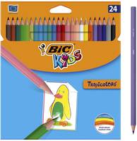 BIC Kids Ecriture Tropicolors Crayons de Couleur - Couleurs Assorties, Fabriqués Sans Bois - Etui Carton de 24