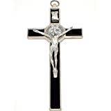 CROIX SAINT BENOIT 120MM  ARGENTEE EMAILLEE NOIRE DROITE