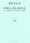 Revue de philologie, de littérature et d'histoire anciennes volume 80, Fascicule 1