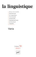 La linguistique 2022, vol. 58(1), Varia