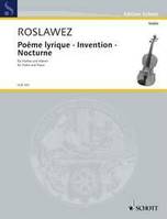 Poème lyrique · Invention · Nocturne, Première édition. violin and piano.