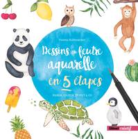 Dessins au feutre aquarelle en 5 étapes, Panda, castor, donut & co