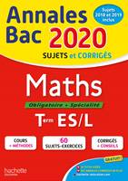 Maths, obligatoire + spécialité, terminales ES, L / annales bac 2020, sujets et corrigés, sujets 201