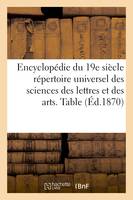Encyclopédie du dix-neuvième siècle : répertoire universel des sciences des lettres, et des arts, avec la biographie et de nombreuses gravures. Table