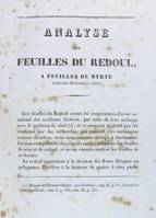 Analyse des feuilles du Redoul, à feuilles de Myrte (Coriaria Myrtifolia Linn.)