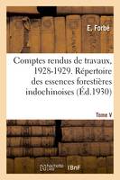 Comptes rendus de travaux, 1928-1929. Tome V, Répertoire des essences forestières indochinoises