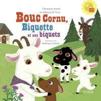 Bouc cornu, biquette et ses biquets