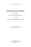 Positions des thèses 2016, Soutenues par les élèves de la promotion de 2016 pour obtenir le diplôme d'archiviste paléographe