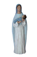 STATUE VIERGE FAIENCE EMAILEE BLEUE