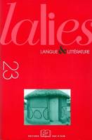 Lalies, n°23/2003, Langue et littérature