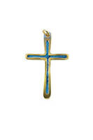 PENDENTIF CROIX BRONZE EMAILLE LAPIS LAZULI