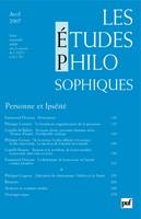 Les études philosophiques 2007 - n° 2, Personne et ipséité