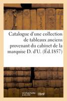 Catalogue d'une intéressante collection de tableaux anciens, provenant du cabinet de madame la marquise D. d'U.