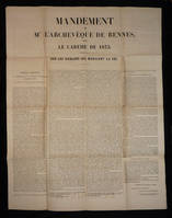 Mandement de Mgr l'Archevêque de Rennes pour le Carême de 1873 sur les dangers qui menacent la foi (affiche)