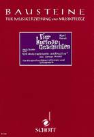 Vier kuriose Geschichten, children's choir (Mez) with men's choir (TBarB), mallet percussion, percussion and piano, wind instruments ad libitum. Partition.