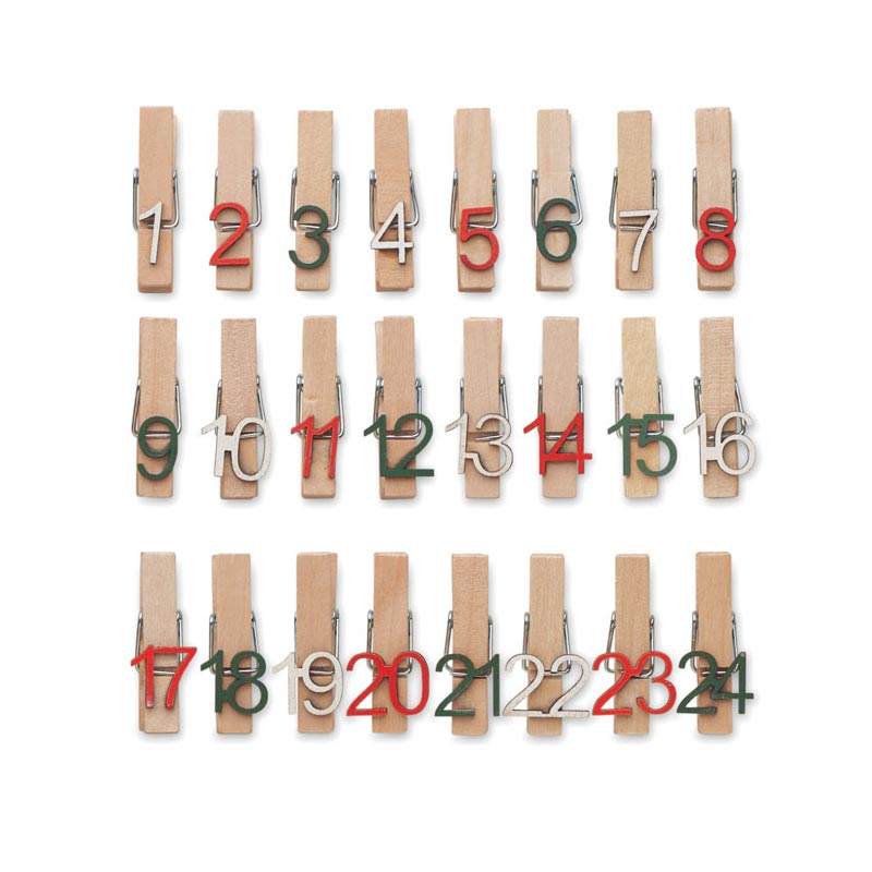 Pinces en bois numérotées pour calendrier de l'Avent Clipy_2