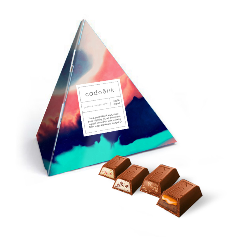 Chocolat publicitaire - Boîte pyramidale 4 chocolats Lindt Hello  1