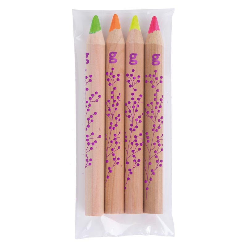 4 crayons surligneur personnalisés fluo en bois 8,7 cm Prestige Naturel