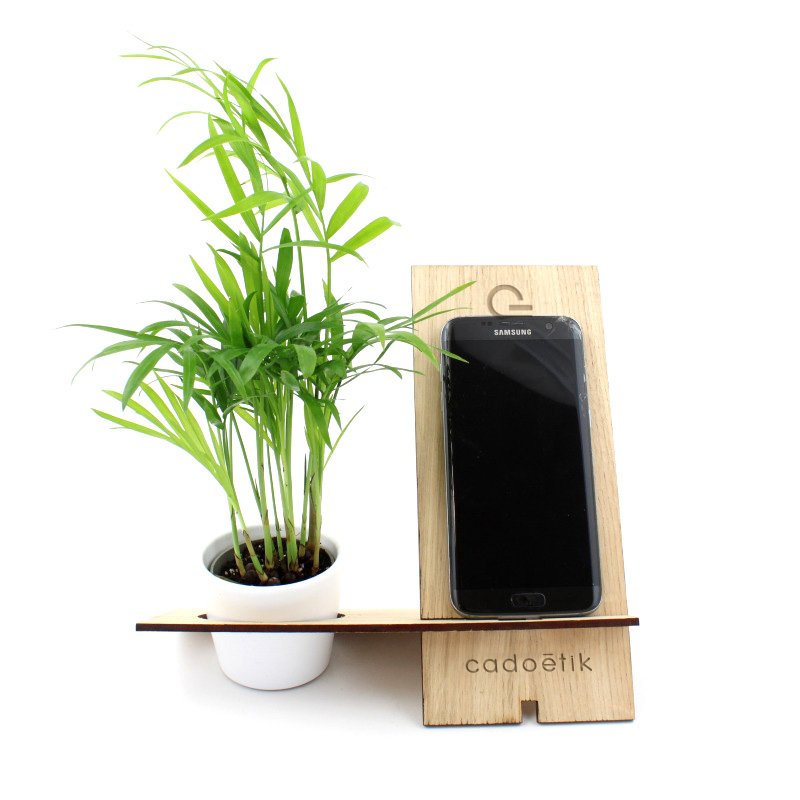 Support de téléphone en bois avec plante Charly_1