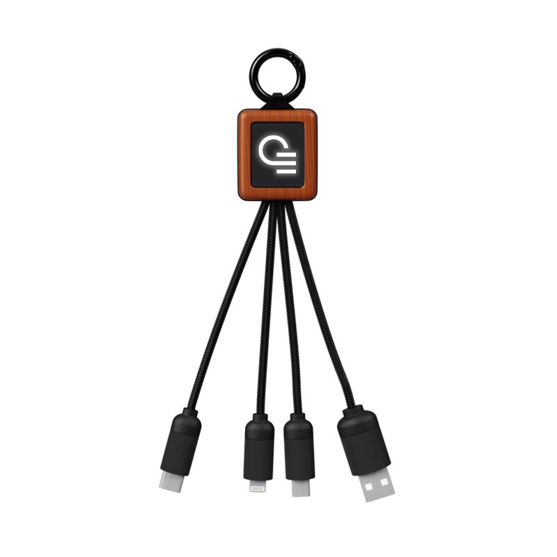 Goodies originaux - Câble de charge USB publicitaire 3 en 1 en bambou et rPET