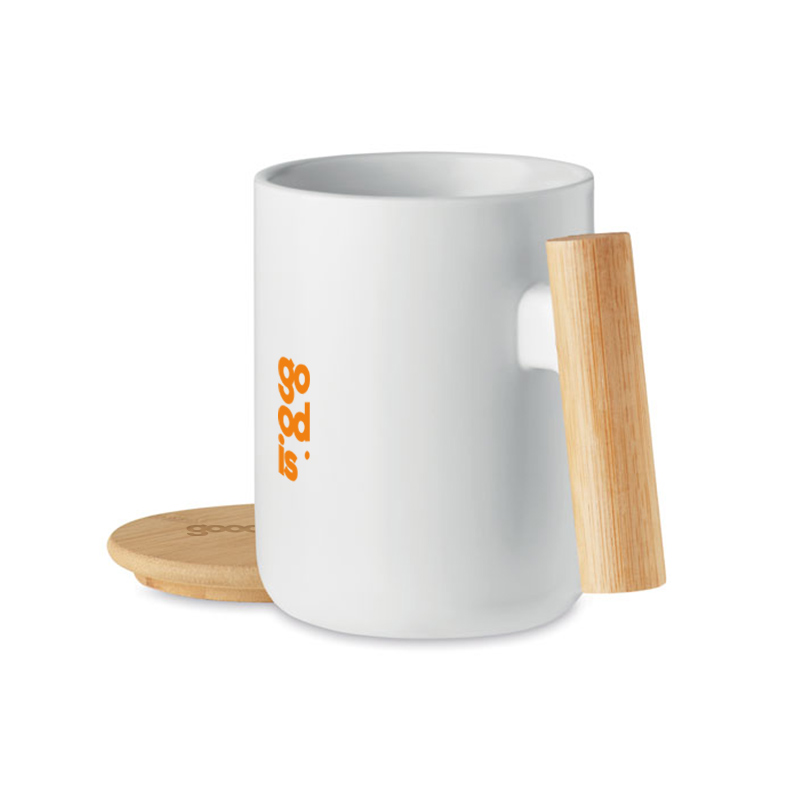 Mug En Porcelaine Personnalisé Avec Couvercle En Bambou, Mug personnalisé