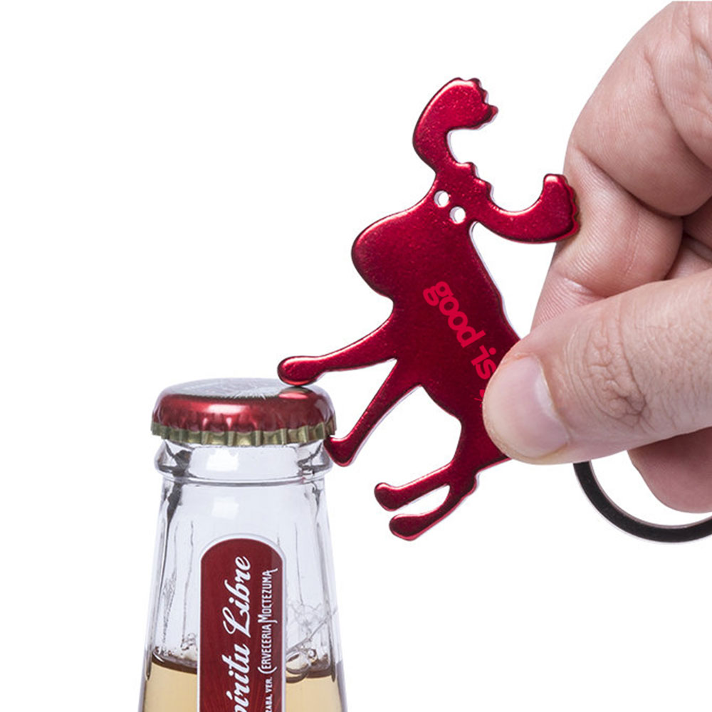 Porte-clés décapsuleur publicitaire en forme de renne en métal 