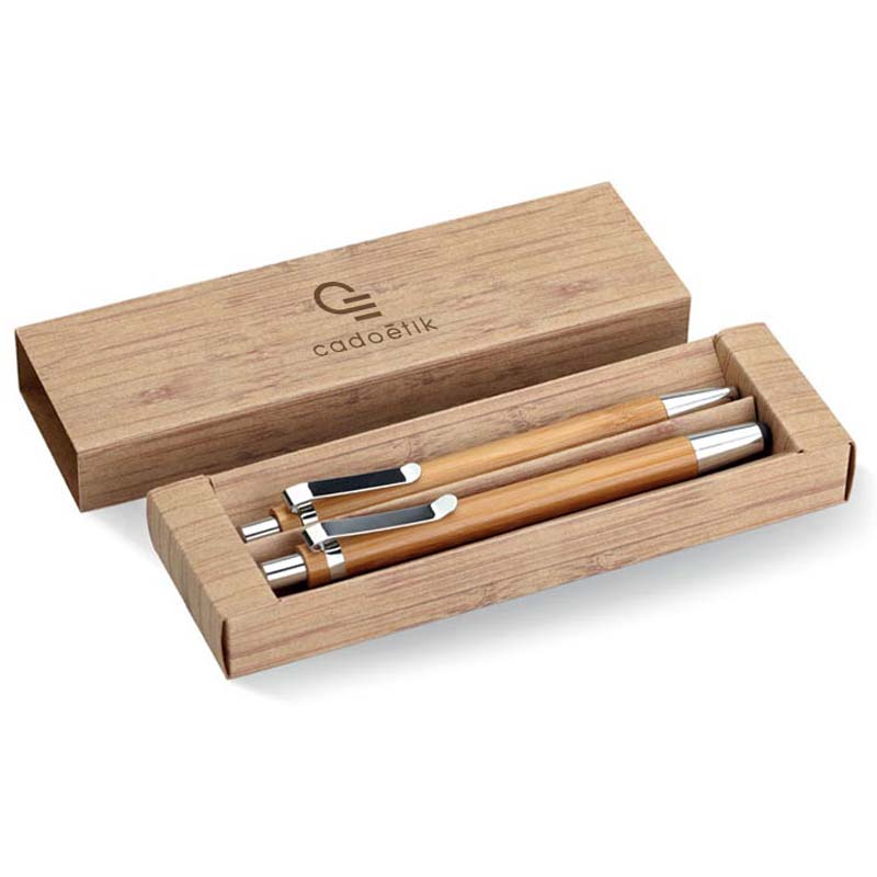 Stylo publicitaire - Parure stylo bille et portemine en bambou Bambooset_1