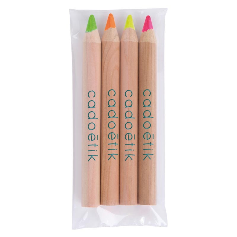 4 crayons surligneur publicitaires fluo en bois 8,7 cm Prestige Naturel