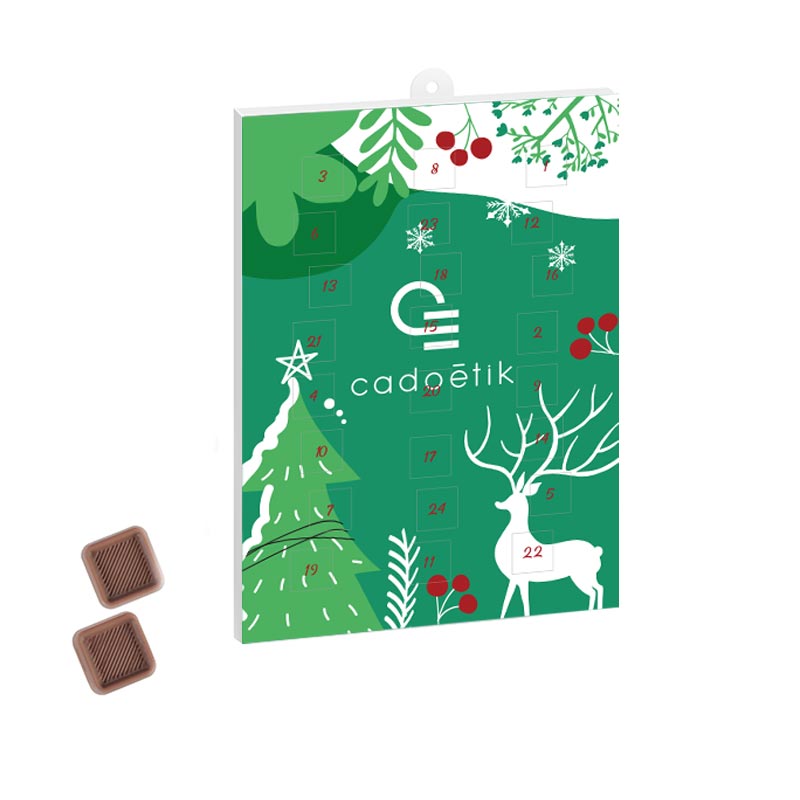 Calendrier de l'Avent durable au chocolat « Rêve de Noël » en carton  biodégradable